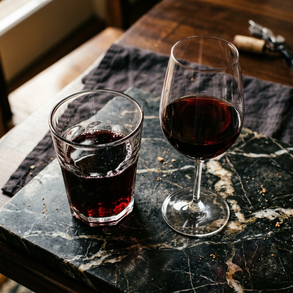 Comparação entre vinho no copo americano e na taça adequada