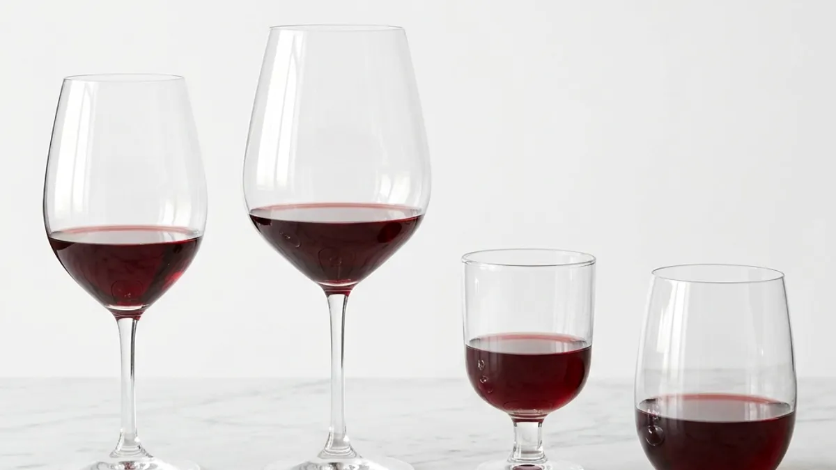 Quatro tipos diferentes de taça com vinho tinto