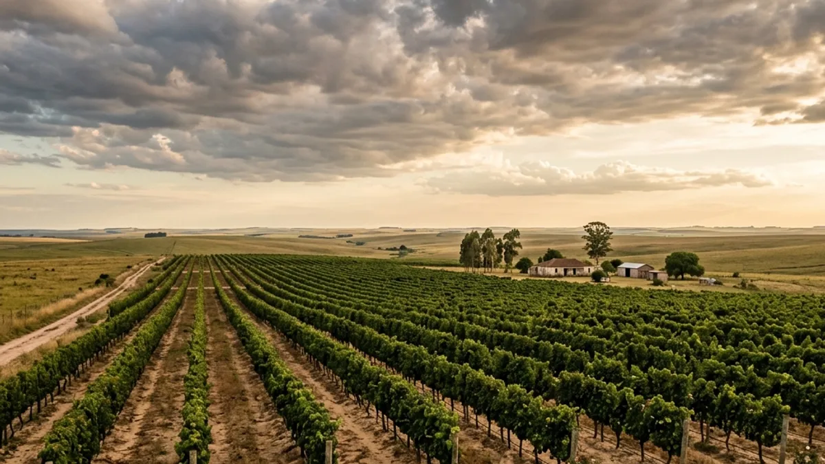 Paisagem da Campanha Gaúcha com vinhedos em solo arenoso