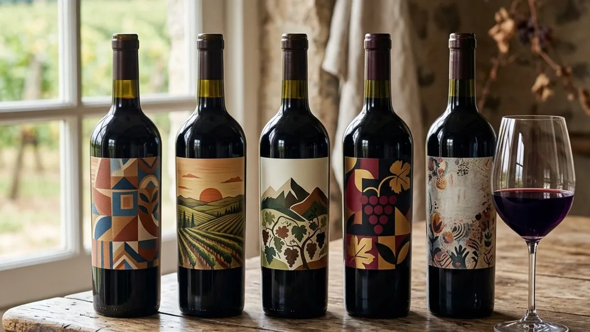 Garrafas de Malbec brasileiro alinhadas em mesa rústica